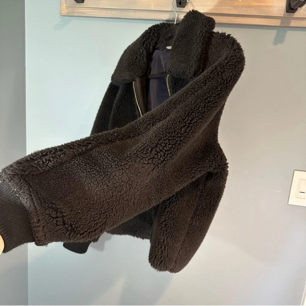 J. Crew Teddy Plush Fleece Bomber Jacket in Black - Picture 12 of 15